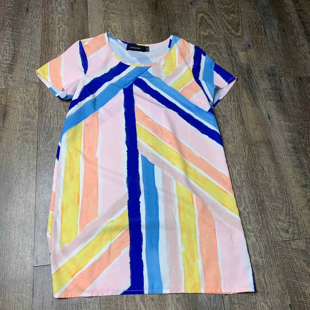 MINKPINK Dress Womens Size XS Multicolor Multistriped Short Sleeves Pullover‎